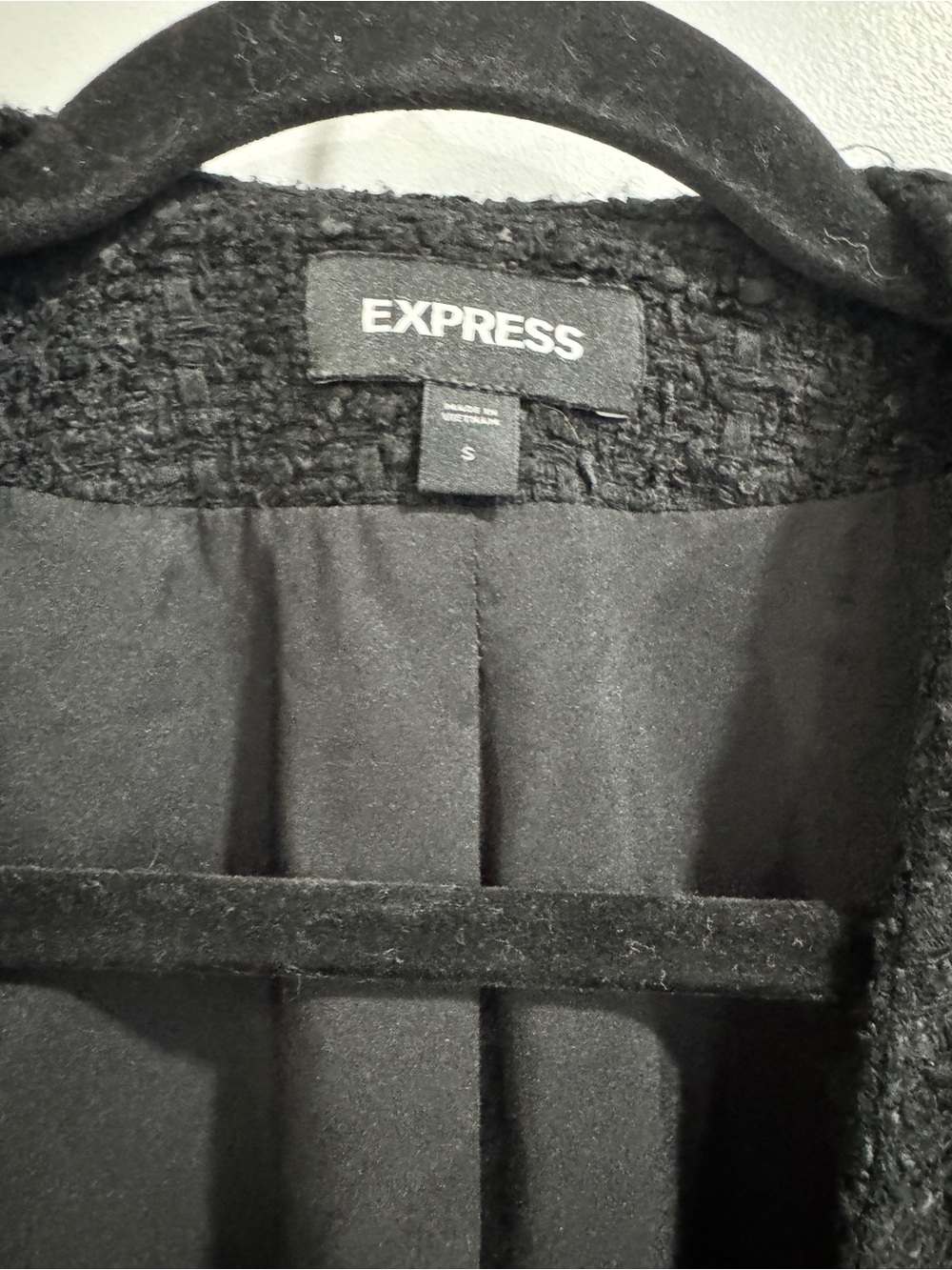 Express Black Tweed Open Front Asymmetrical Jacket Blazer Small - Picture 7 of 10
